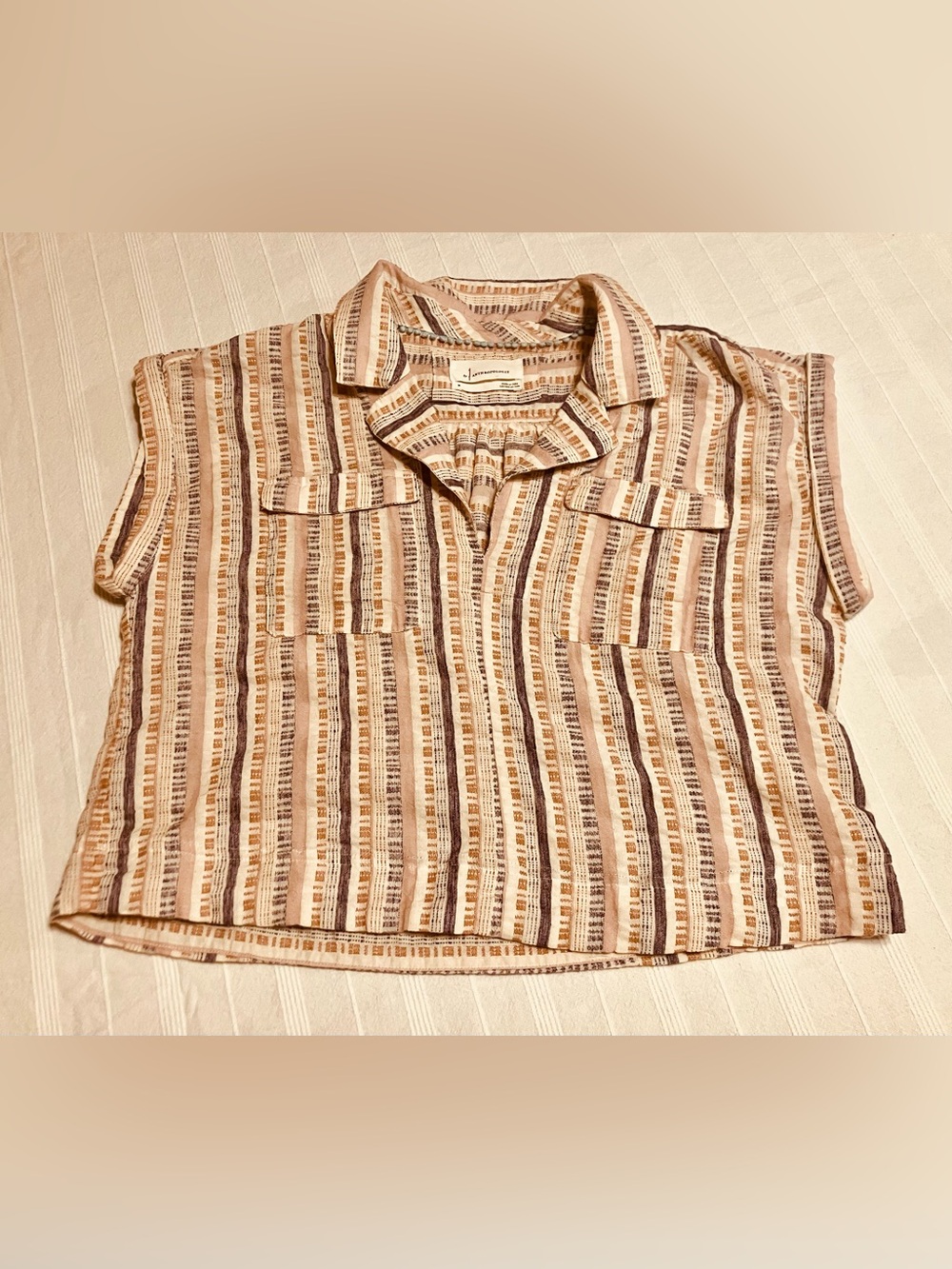 Anthropologie Cropped Utility Pullover Striped Boho Top - Size M